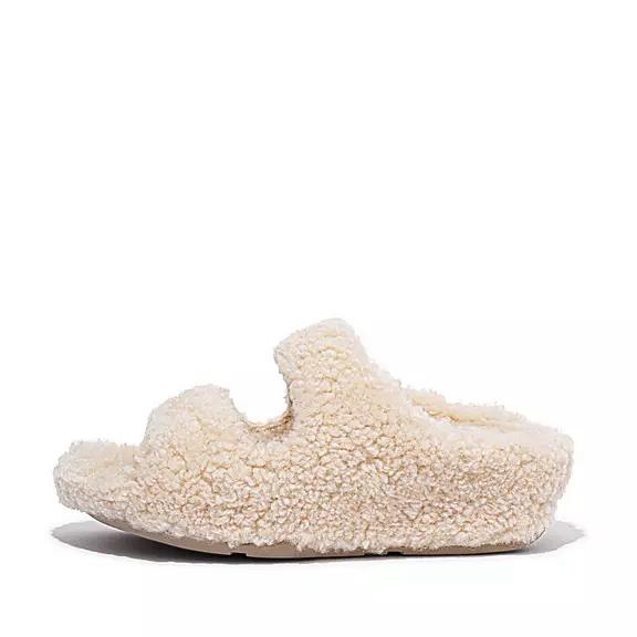 Chaussures À Enfiler Femme Fitflop Shuv Two-Bar Shearling Slides Beige (EIU720849)